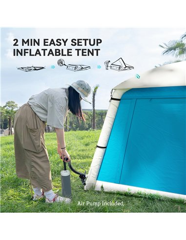 Outsunny Inflatable Camping Tent w/ Hand Pump, Easy Setup 1/2 Person Blow Up Tent Waterproof 190T Taffeta w/ Mesh Windows, Doors