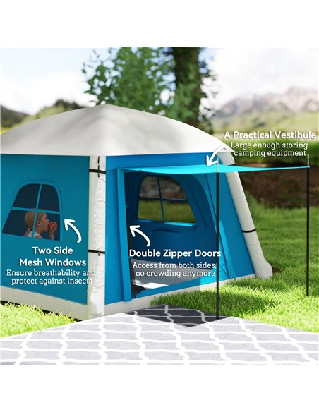 Outsunny Inflatable Camping Tent w/ Hand Pump, Easy Setup 1/2 Person Blow Up Tent Waterproof 190T Taffeta w/ Mesh Windows, Doors - pic 155981 | FastDaddyshop