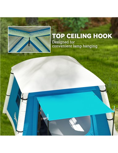 Outsunny Inflatable Camping Tent w/ Hand Pump, Easy Setup 1/2 Person Blow Up Tent Waterproof 190T Taffeta w/ Mesh Windows, Doors