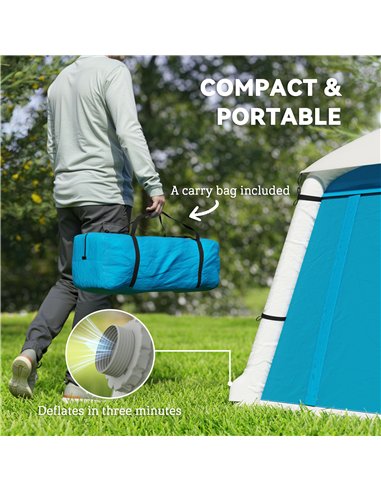 Outsunny Inflatable Camping Tent w/ Hand Pump, Easy Setup 1/2 Person Blow Up Tent Waterproof 190T Taffeta w/ Mesh Windows, Doors