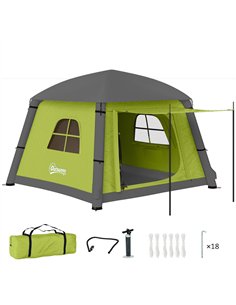 Outsunny Inflatable Camping Tent w/ Hand Pump, Easy Setup 1/2 Person Blow Up Tent Waterproof 190T Taffeta w/ Mesh Windows, Doors