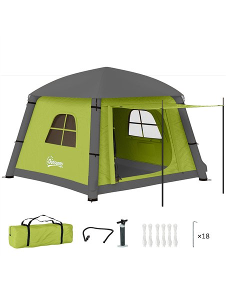 Outsunny Inflatable Camping Tent w/ Hand Pump, Easy Setup 1/2 Person Blow Up Tent Waterproof 190T Taffeta w/ Mesh Windows, Doors - pic 155994 | FastDaddyshop
