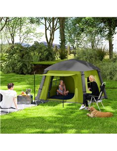 Outsunny Inflatable Camping Tent w/ Hand Pump, Easy Setup 1/2 Person Blow Up Tent Waterproof 190T Taffeta w/ Mesh Windows, Doors 2