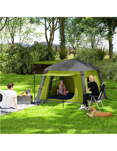 Outsunny Inflatable Camping Tent w/ Hand Pump, Easy Setup 1/2 Person Blow Up Tent Waterproof 190T Taffeta w/ Mesh Windows, Doors