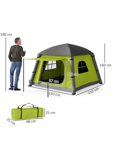 Outsunny Inflatable Camping Tent w/ Hand Pump, Easy Setup 1/2 Person Blow Up Tent Waterproof 190T Taffeta w/ Mesh Windows, Doors