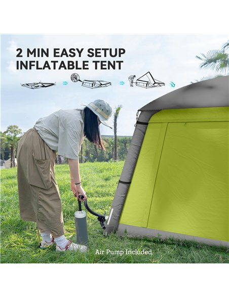 Outsunny Inflatable Camping Tent w/ Hand Pump, Easy Setup 1/2 Person Blow Up Tent Waterproof 190T Taffeta w/ Mesh Windows, Doors - pic 155997 | FastDaddyshop
