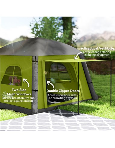 Outsunny Inflatable Camping Tent w/ Hand Pump, Easy Setup 1/2 Person Blow Up Tent Waterproof 190T Taffeta w/ Mesh Windows, Doors