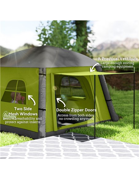 Outsunny Inflatable Camping Tent w/ Hand Pump, Easy Setup 1/2 Person Blow Up Tent Waterproof 190T Taffeta w/ Mesh Windows, Doors - pic 155999 | FastDaddyshop