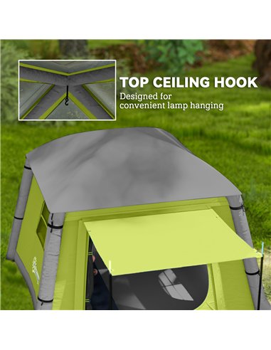 Outsunny Inflatable Camping Tent w/ Hand Pump, Easy Setup 1/2 Person Blow Up Tent Waterproof 190T Taffeta w/ Mesh Windows, Doors