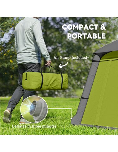 Outsunny Inflatable Camping Tent w/ Hand Pump, Easy Setup 1/2 Person Blow Up Tent Waterproof 190T Taffeta w/ Mesh Windows, Doors
