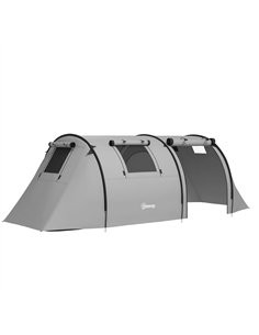 Outsunny Four Man Duo Room Tunnel Tent, with Accessories - Grey