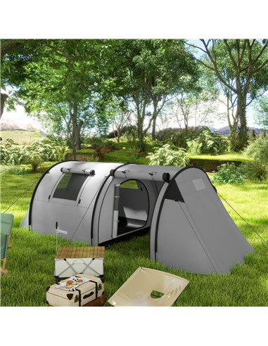 Outsunny Four Man Duo Room Tunnel Tent, with Accessories - Grey