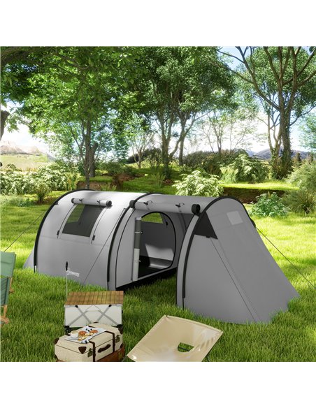 Outsunny Four Man Duo Room Tunnel Tent, with Accessories - Grey - pic 156004 | FastDaddyshop