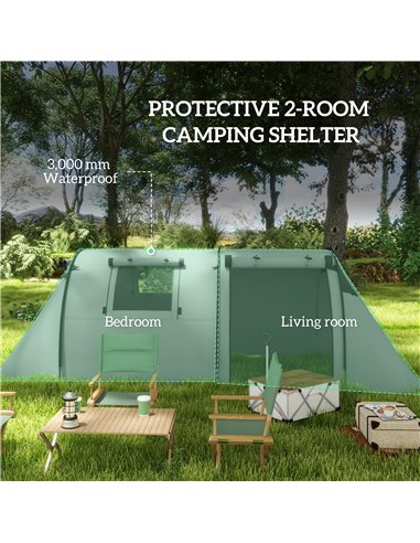 Outsunny Four Man Duo Room Tunnel Tent, with Accessories - Grey