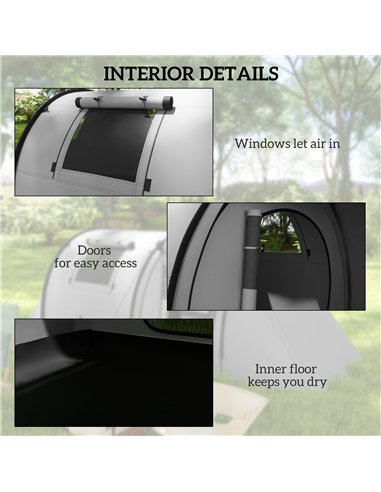 Outsunny Four Man Duo Room Tunnel Tent, with Accessories - Grey