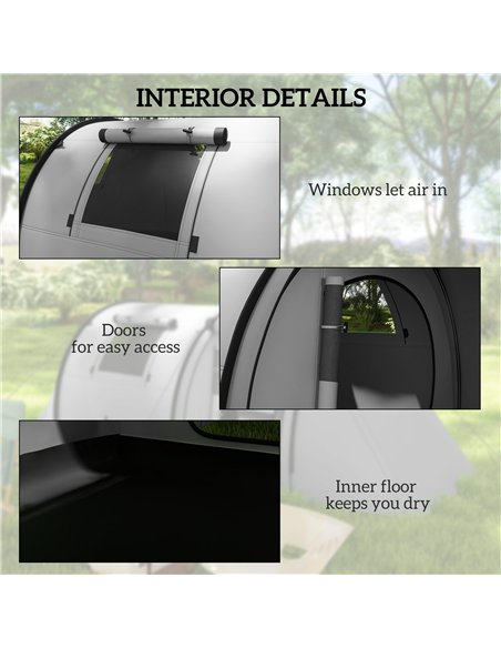 Outsunny Four Man Duo Room Tunnel Tent, with Accessories - Grey - pic 156008 | FastDaddyshop