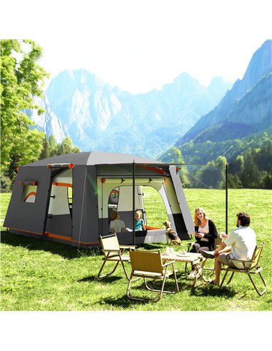 Outsunny 4-6 Man Camping Tent, Double Layer Tunnel Tent with Porch, Living Area and 2 Bedrooms, Sewn in Groundsheet, 3000mm Wate