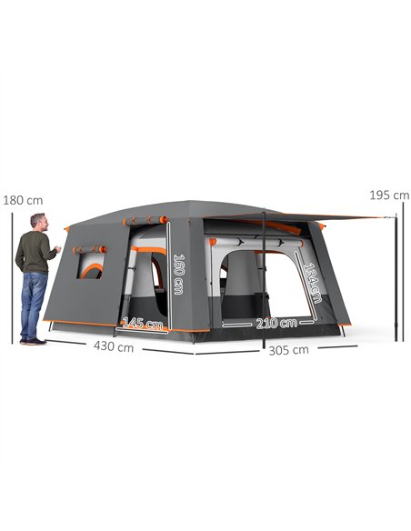 Outsunny 4-6 Man Camping Tent, Double Layer Tunnel Tent with Porch, Living Area and 2 Bedrooms, Sewn in Groundsheet, 3000mm Wate - pic 156014 | FastDaddyshop