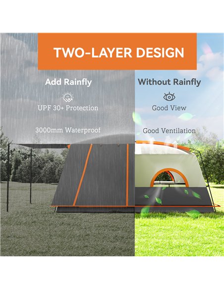 Outsunny 4-6 Man Camping Tent, Double Layer Tunnel Tent with Porch, Living Area and 2 Bedrooms, Sewn in Groundsheet, 3000mm Wate - pic 156015 | FastDaddyshop