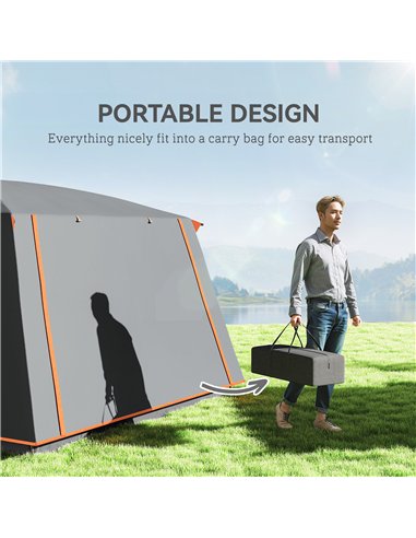 Outsunny 4-6 Man Camping Tent, Double Layer Tunnel Tent with Porch, Living Area and 2 Bedrooms, Sewn in Groundsheet, 3000mm Wate