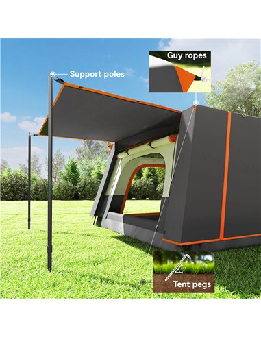 Outsunny 4-6 Man Camping Tent, Double Layer Tunnel Tent with Porch, Living Area and 2 Bedrooms, Sewn in Groundsheet, 3000mm Wate