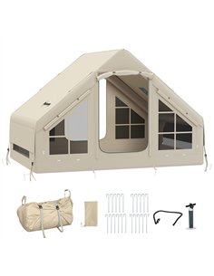 Outsunny Inflatable Camping Tent with Pump, Easy Setup 2-4 Person Blow Up Tent, Waterproof Luxury Inflatable Tent with Mesh Wind