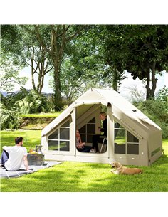 Outsunny Inflatable Camping Tent with Pump, Easy Setup 2-4 Person Blow Up Tent, Waterproof Luxury Inflatable Tent with Mesh Wind 2