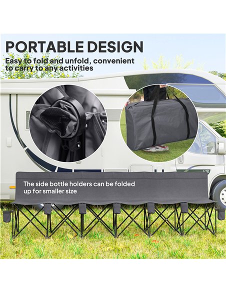Outsunny 6 Seater Folding Camping Chair with Cup Holder & Carry Bag - Charcoal Grey - pic 156042 | FastDaddyshop