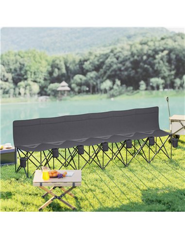 Outsunny 6 Seater Folding Camping Chair with Cup Holder & Carry Bag - Charcoal Grey