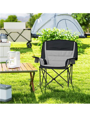 Outsunny Portable Padded Camping Chair, with Bag - Black/Grey