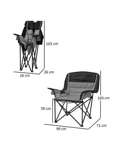 Outsunny Portable Padded Camping Chair, with Bag - Black/Grey
