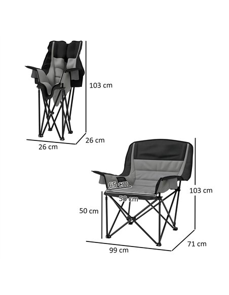 Outsunny Portable Padded Camping Chair, with Bag - Black/Grey - pic 156050 | FastDaddyshop