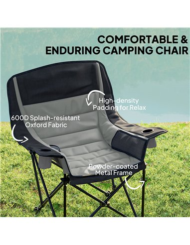 Outsunny Portable Padded Camping Chair, with Bag - Black/Grey