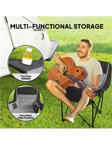 Outsunny Portable Padded Camping Chair, with Bag - Black/Grey