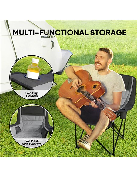 Outsunny Portable Padded Camping Chair, with Bag - Black/Grey - pic 156052 | FastDaddyshop