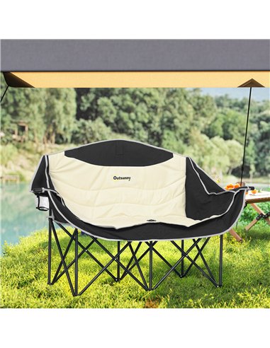 Outsunny Double Camping Chair for Adults, Oversized Heavy Duty Padded Folding Chair with Armrests, Cup Holders and Carry Bag for