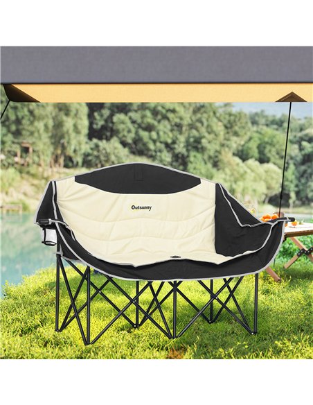 Outsunny Double Camping Chair for Adults, Oversized Heavy Duty Padded Folding Chair with Armrests, Cup Holders and Carry Bag for - pic 156063 | FastDaddyshop