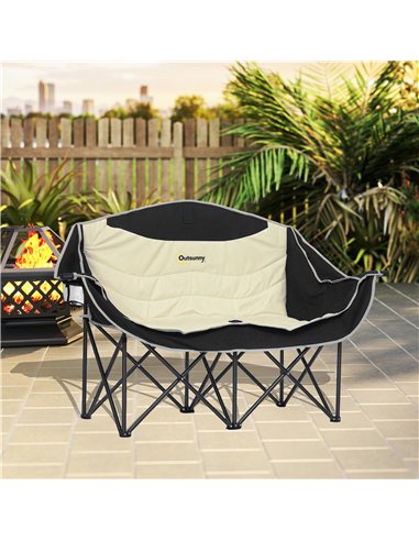 Outsunny Double Camping Chair for Adults, Oversized Heavy Duty Padded Folding Chair with Armrests, Cup Holders and Carry Bag for