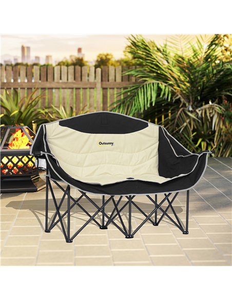 Outsunny Double Camping Chair for Adults, Oversized Heavy Duty Padded Folding Chair with Armrests, Cup Holders and Carry Bag for - pic 156064 | FastDaddyshop