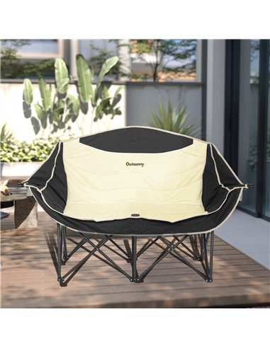 Outsunny Double Camping Chair for Adults, Oversized Heavy Duty Padded Folding Chair with Armrests, Cup Holders and Carry Bag for