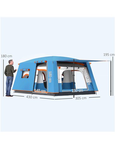 Outsunny 4-6 Man Camping Tent, Double Layer Tunnel Tent with Porch, Living Area and 2 Bedrooms, Sewn in Groundsheet, 3000mm Wate