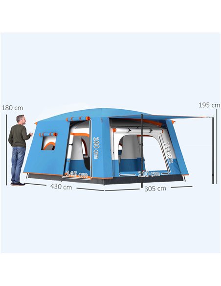 Outsunny 4-6 Man Camping Tent, Double Layer Tunnel Tent with Porch, Living Area and 2 Bedrooms, Sewn in Groundsheet, 3000mm Wate - pic 156068 | FastDaddyshop