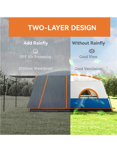 Outsunny 4-6 Man Camping Tent, Double Layer Tunnel Tent with Porch, Living Area and 2 Bedrooms, Sewn in Groundsheet, 3000mm Wate - pic 156069 | FastDaddyshop