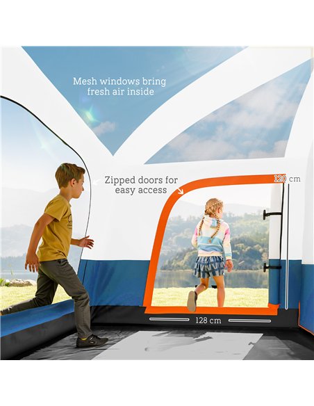 Outsunny 4-6 Man Camping Tent, Double Layer Tunnel Tent with Porch, Living Area and 2 Bedrooms, Sewn in Groundsheet, 3000mm Wate - pic 156070 | FastDaddyshop