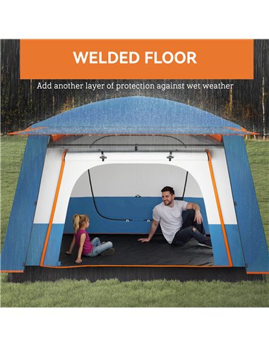 Outsunny 4-6 Man Camping Tent, Double Layer Tunnel Tent with Porch, Living Area and 2 Bedrooms, Sewn in Groundsheet, 3000mm Wate