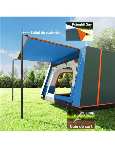 Outsunny 4-6 Man Camping Tent, Double Layer Tunnel Tent with Porch, Living Area and 2 Bedrooms, Sewn in Groundsheet, 3000mm Wate