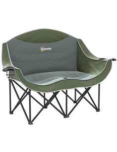 Outsunny Double Camping Chair for Adults, Oversized Heavy Duty Padded Folding Chair with Armrests, Cup Holders and Carry Bag for