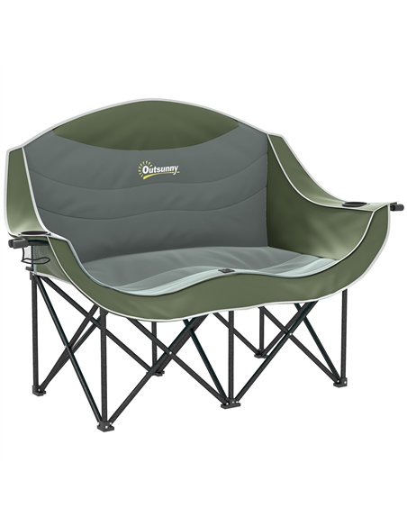Outsunny Double Camping Chair for Adults, Oversized Heavy Duty Padded Folding Chair with Armrests, Cup Holders and Carry Bag for - pic 156084 | FastDaddyshop
