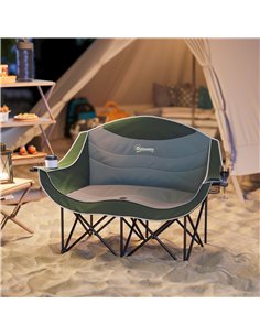Outsunny Double Camping Chair for Adults, Oversized Heavy Duty Padded Folding Chair with Armrests, Cup Holders and Carry Bag for 2