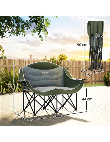 Outsunny Double Camping Chair for Adults, Oversized Heavy Duty Padded Folding Chair with Armrests, Cup Holders and Carry Bag for